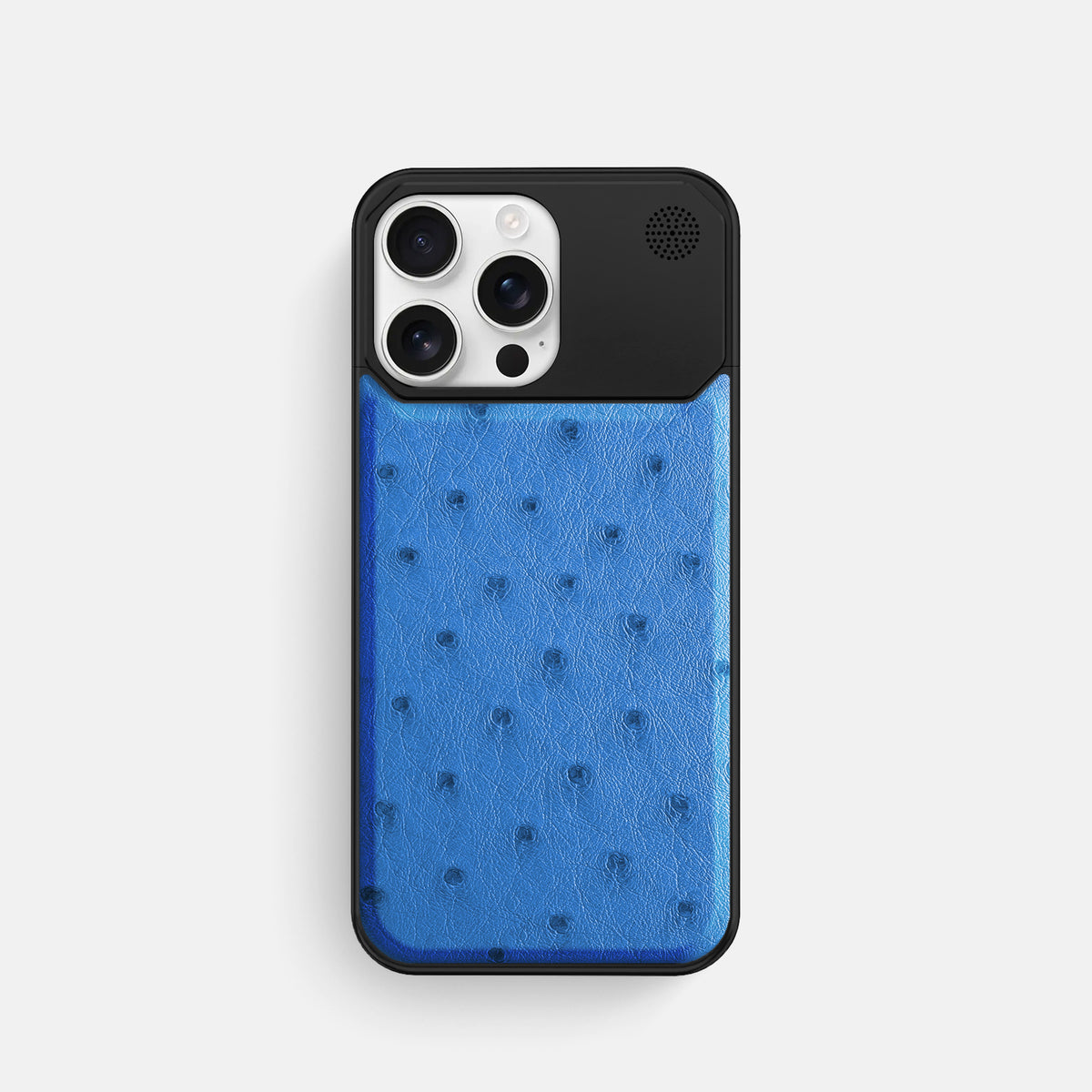 Royal-Blue iPhone 16 Pro Cyber Case Ostrich with Black Metal -1 | Royal-Blue-Black