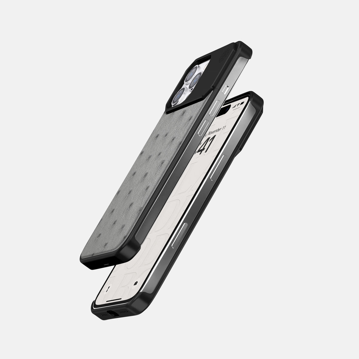 Silver iPhone 16 Pro Cyber Case Ostrich with Black Metal -5 | Silver-Black