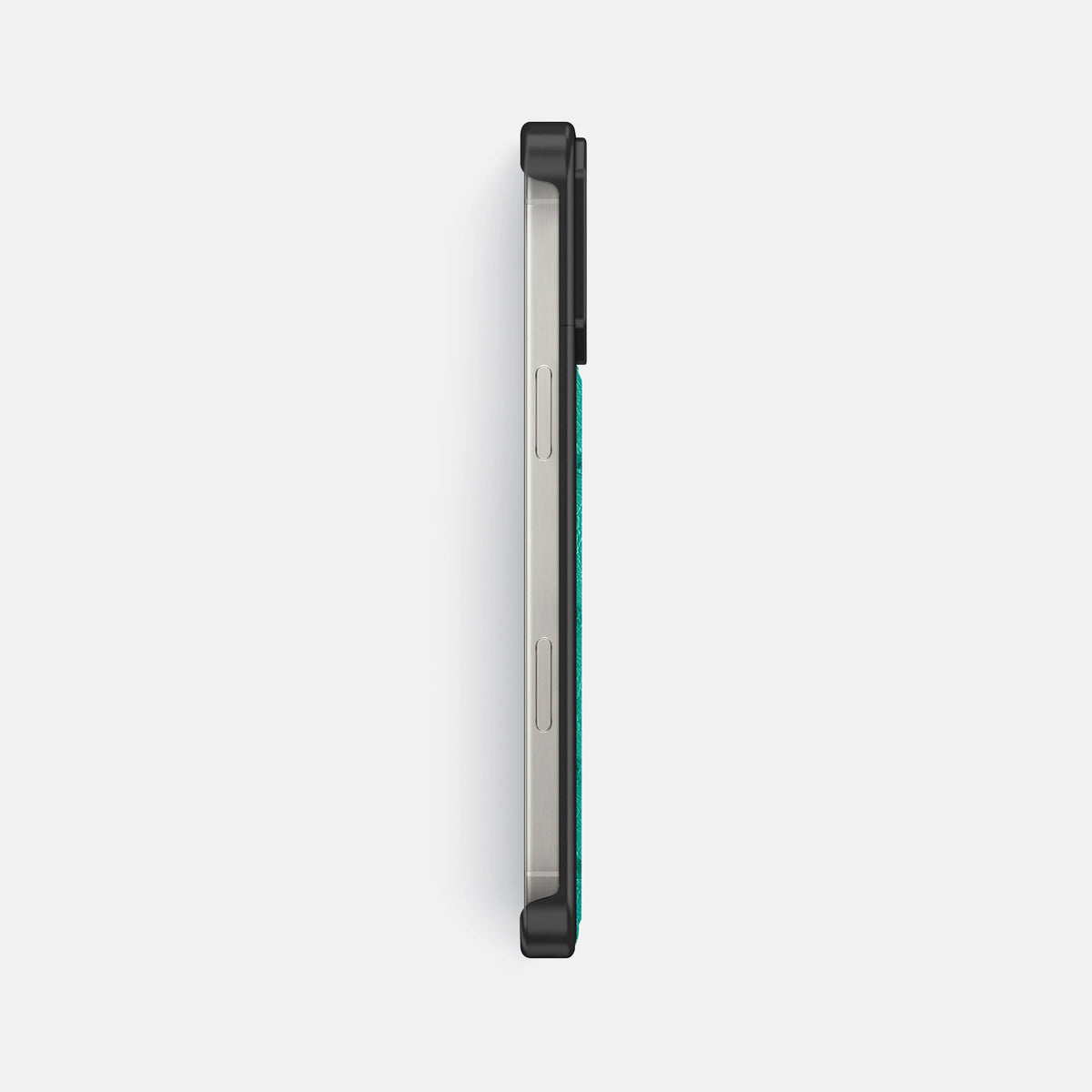 Turquoise iPhone 16 Pro Cyber Case Ostrich with Black Metal -3 | Turquoise-Black