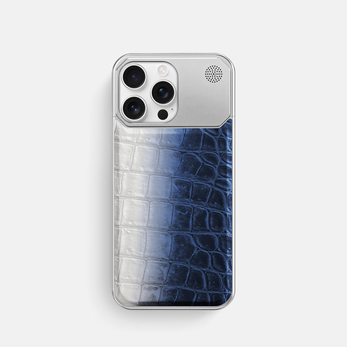 Navy Blue iPhone 16 Pro Cyber Case Himalayan Crocodile with Steel -1 | Navy-Blue-Steel