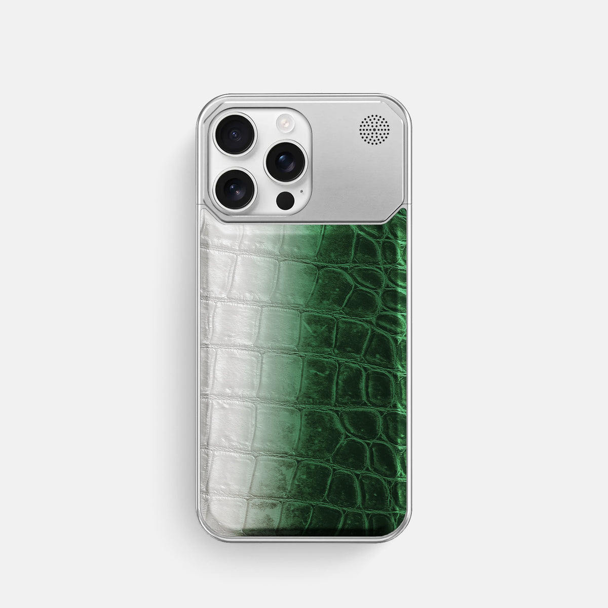 Green iPhone 16 Pro Cyber Case Himalayan Crocodile with Steel -1 | Green-Steel