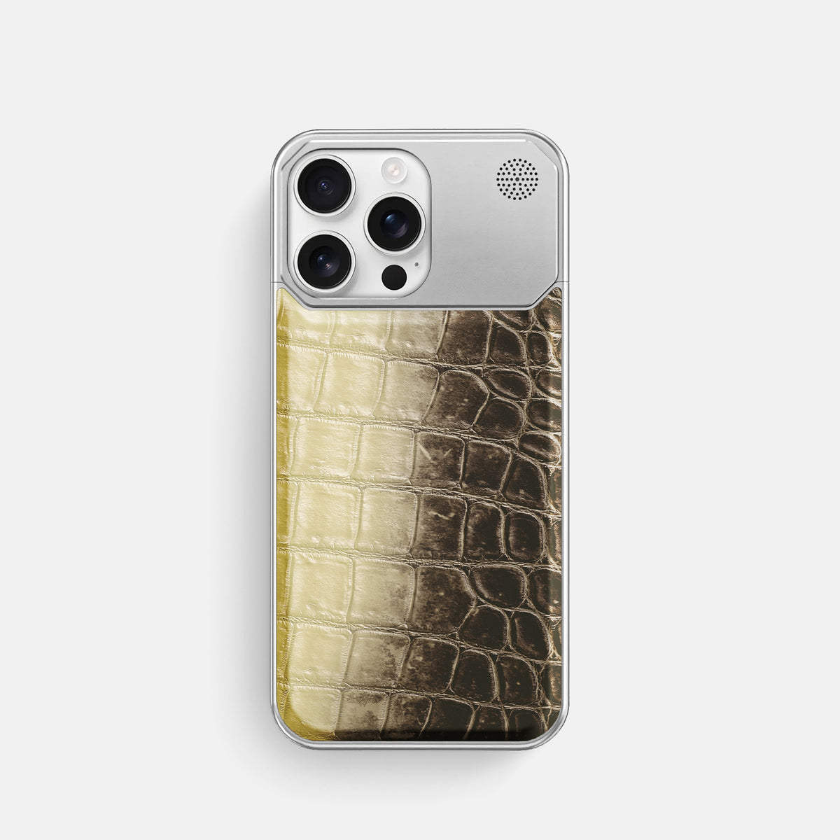 Natural iPhone 16 Pro Cyber Case Himalayan Crocodile with Steel -1 | Natural-Steel