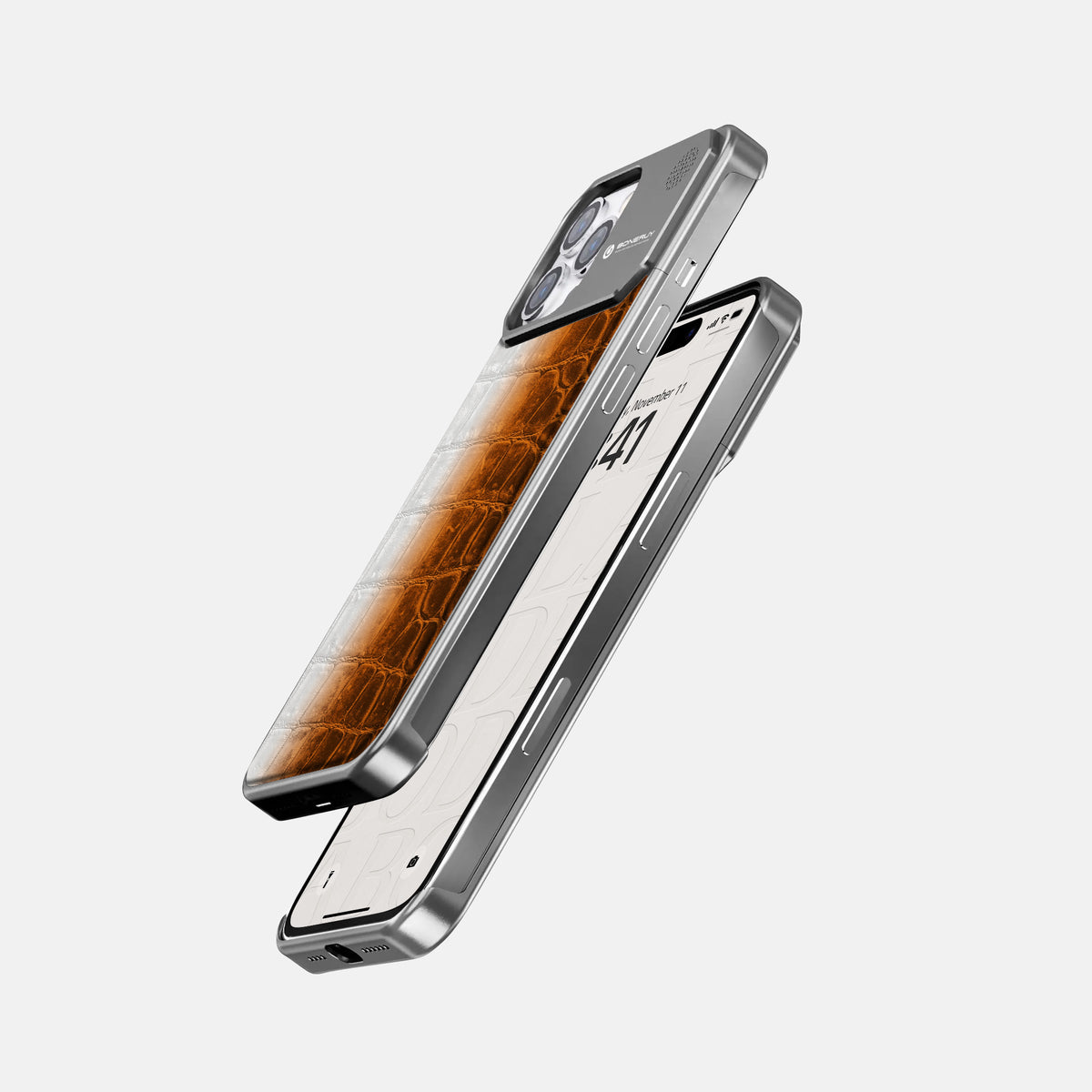 Orange iPhone 16 Pro Cyber Case Himalayan Crocodile with Steel -5 | Orange-Steel