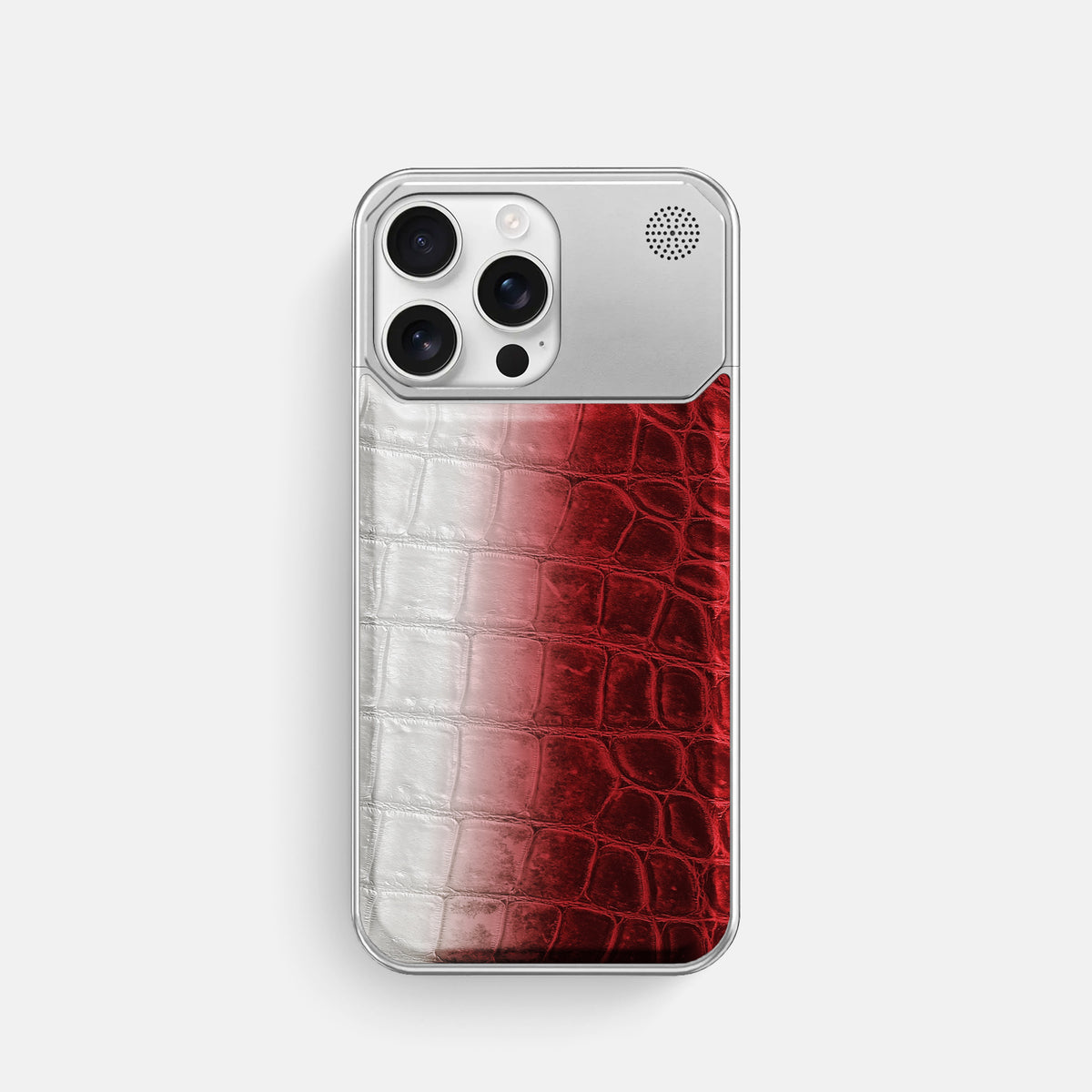 Red iPhone 16 Pro Cyber Case Himalayan Crocodile with Steel -1 | Red-Steel