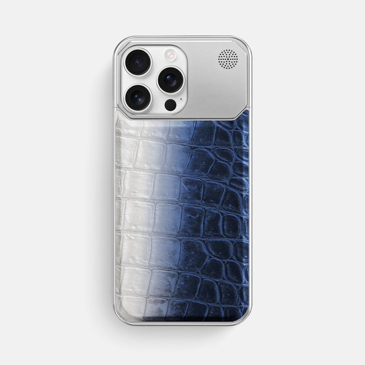 Navy Blue iPhone 16 Pro Max Cyber Case Himalayan Crocodile with Steel -1 | Navy-Blue-Steel