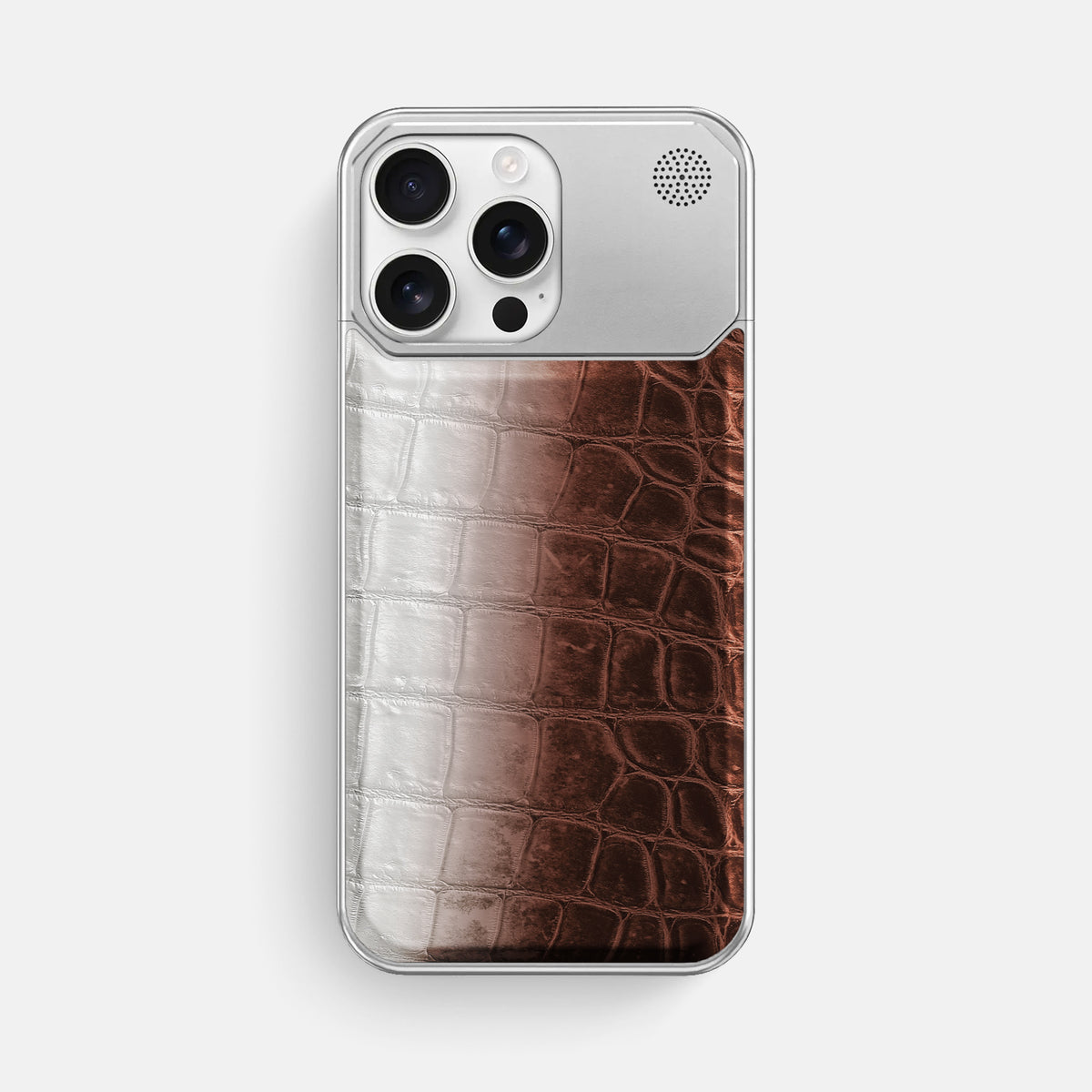 Dark Brown iPhone 16 Pro Max Cyber Case Himalayan Crocodile with Steel -1 | Dark-Brown-Steel