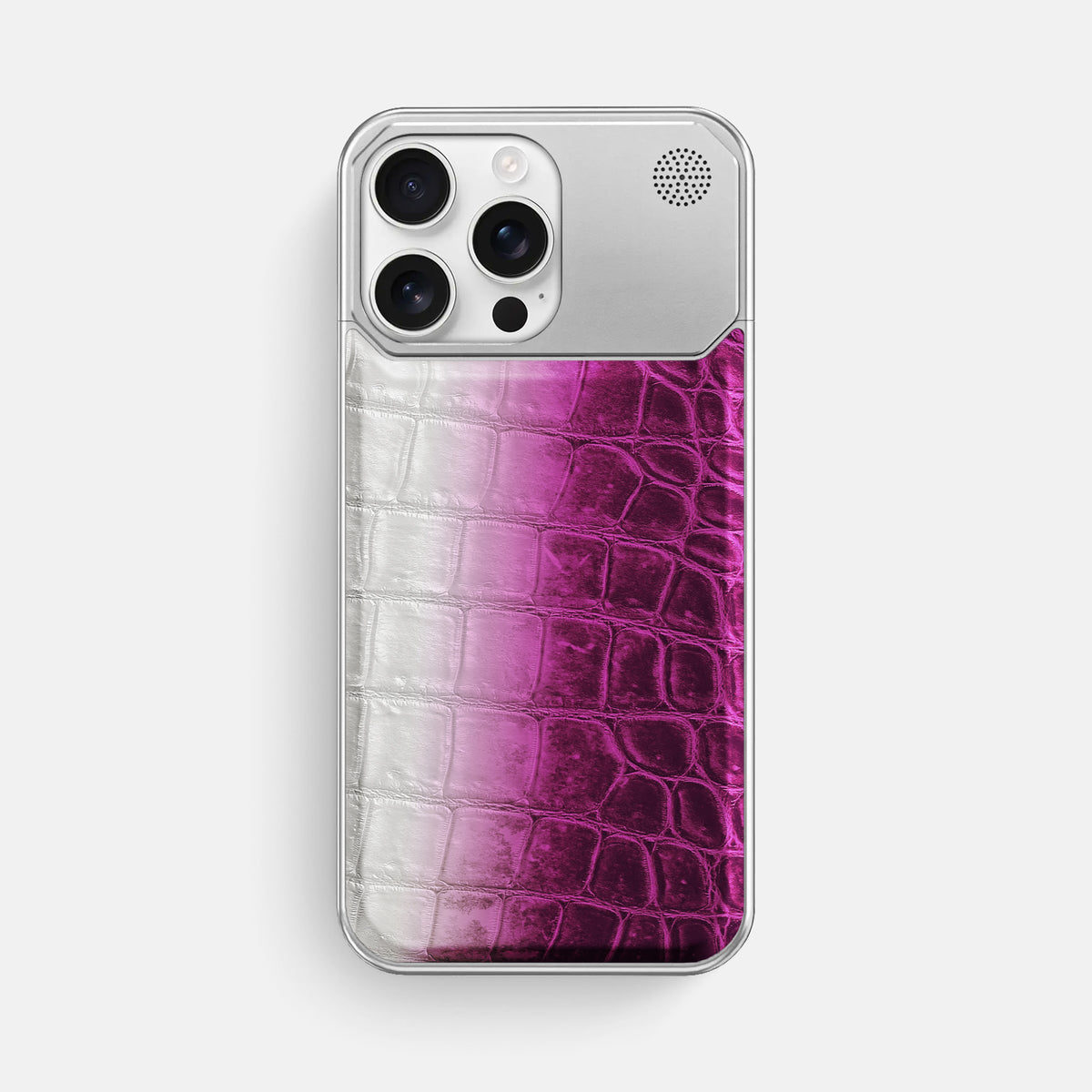 Fuchsia iPhone 16 Pro Max Cyber Case Himalayan Crocodile with Steel -1 | Fuchsia-Steel