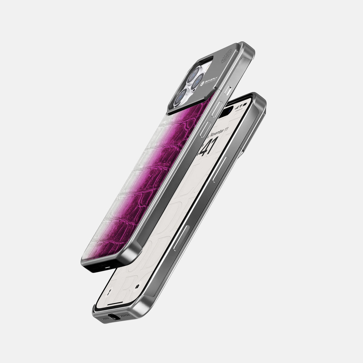 Fuchsia iPhone 16 Pro Max Cyber Case Himalayan Crocodile with Steel -5 | Fuchsia-Steel