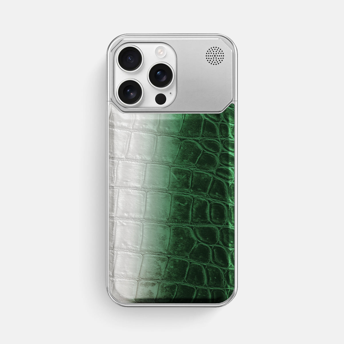 Green iPhone 16 Pro Max Cyber Case Himalayan Crocodile with Steel -1 | Green-Steel