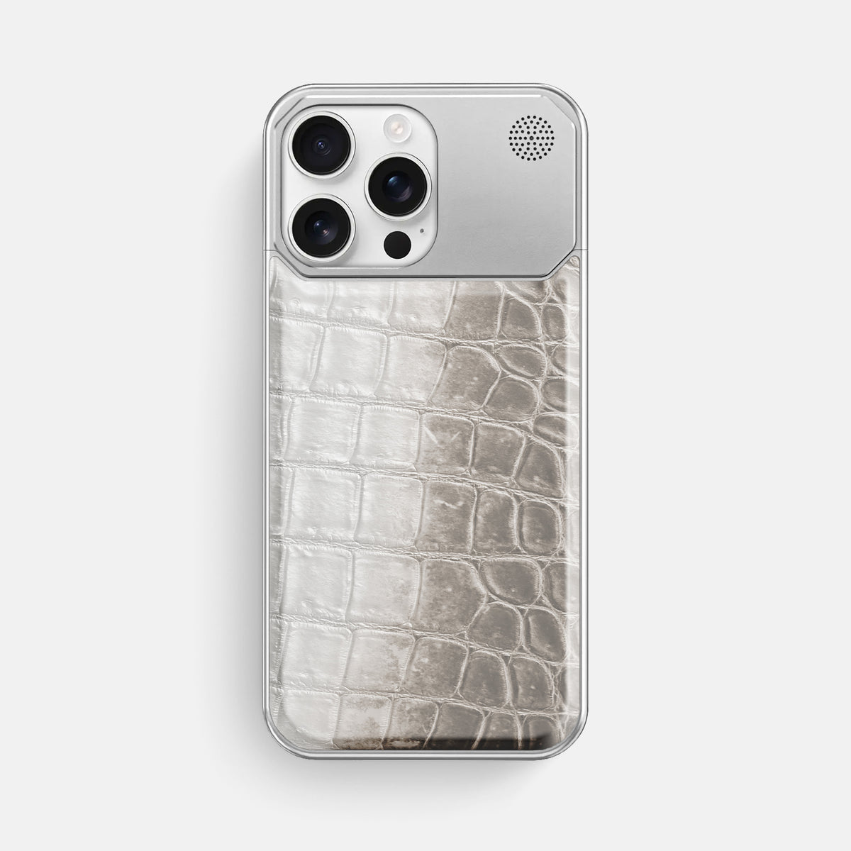 Grey iPhone 16 Pro Max Cyber Case Himalayan Crocodile with Steel -1 | Grey-Steel