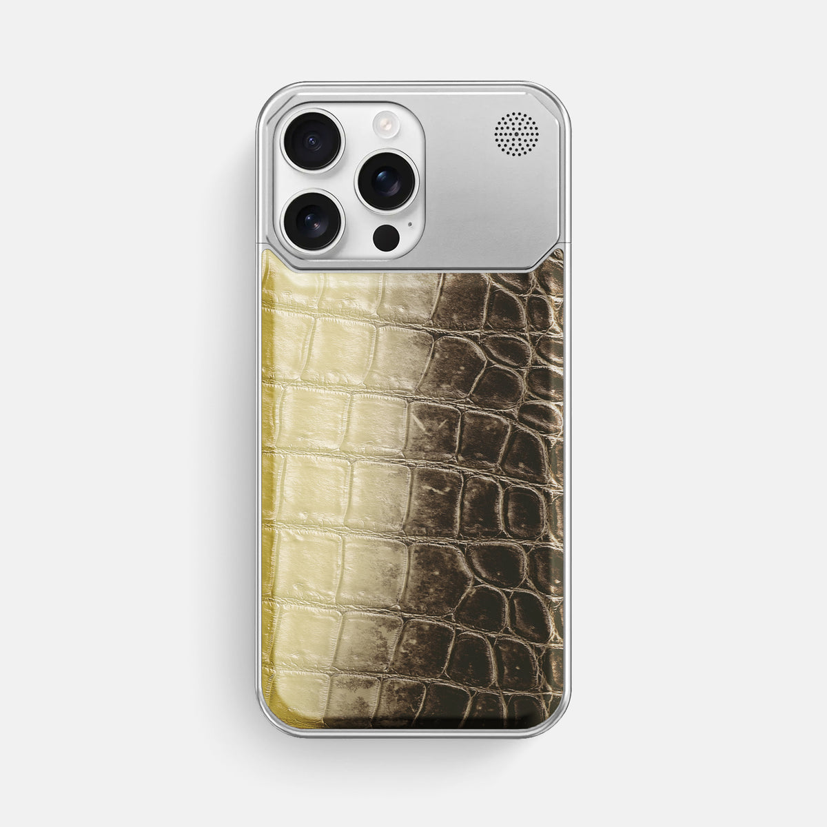 Natural iPhone 16 Pro Max Cyber Case Himalayan Crocodile with Steel -1 | Natural-Steel