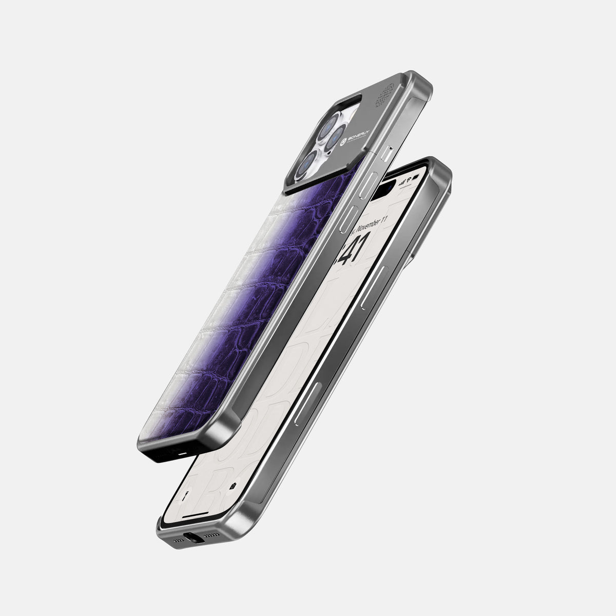 Purple iPhone 16 Pro Max Cyber Case Himalayan Crocodile with Steel -5 | Purple-Steel