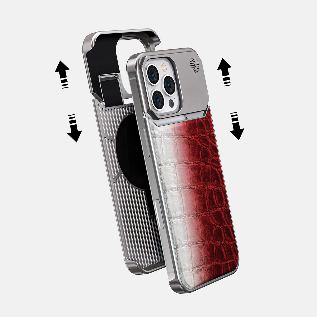 Red iPhone 16 Pro Max Cyber Case Himalayan Crocodile with Steel -2 | Red-Steel