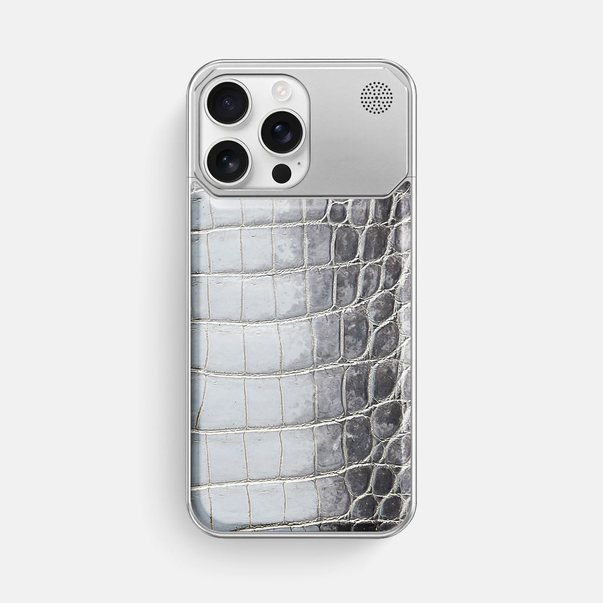 Silver iPhone 16 Pro Max Cyber Case Himalayan Crocodile with Steel -1 | Silver-Steel