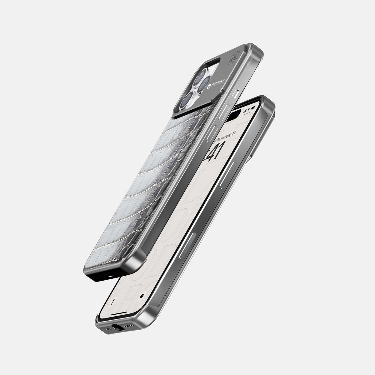 Silver iPhone 16 Pro Max Cyber Case Himalayan Crocodile with Steel -5 | Silver-Steel