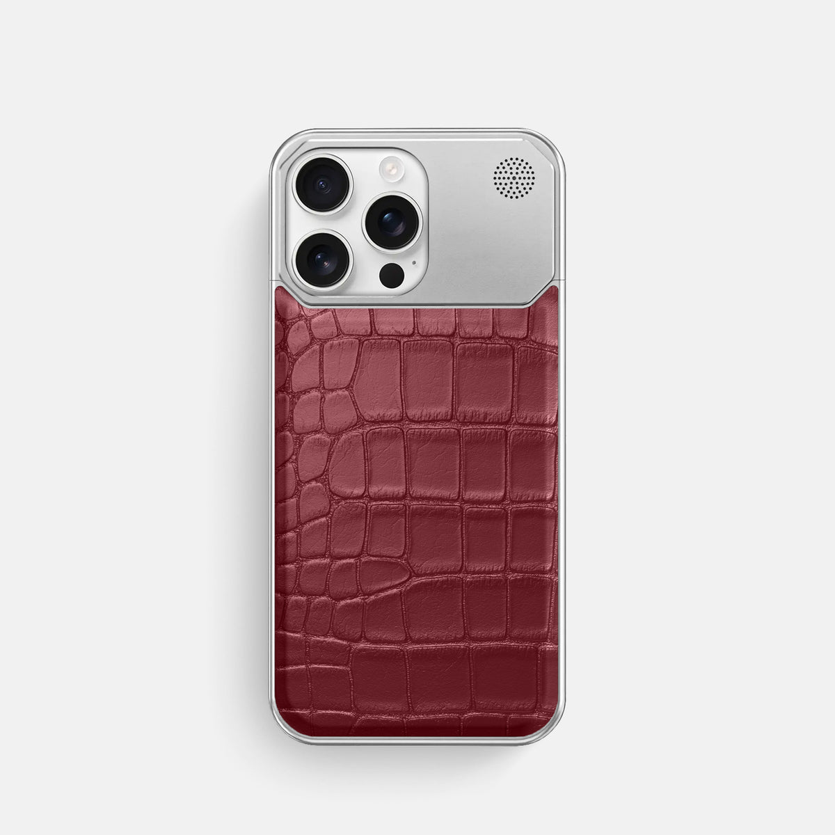 Burgundy iPhone 16 Pro Cyber Case In Alligator with Steel -1 | Burgundy-Steel