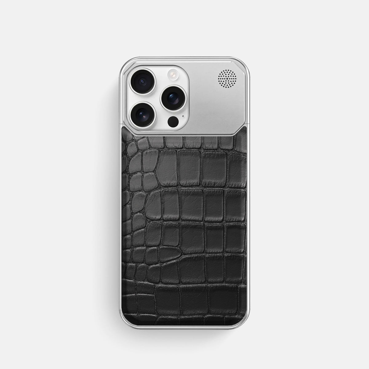 Black iPhone 16 Pro Cyber Case In Alligator with Steel -1 | Black-Steel