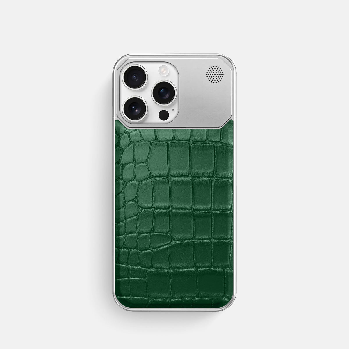Forest-Green iPhone 16 Pro Cyber Case In Alligator with Steel -1 | Forest-Green-Steel