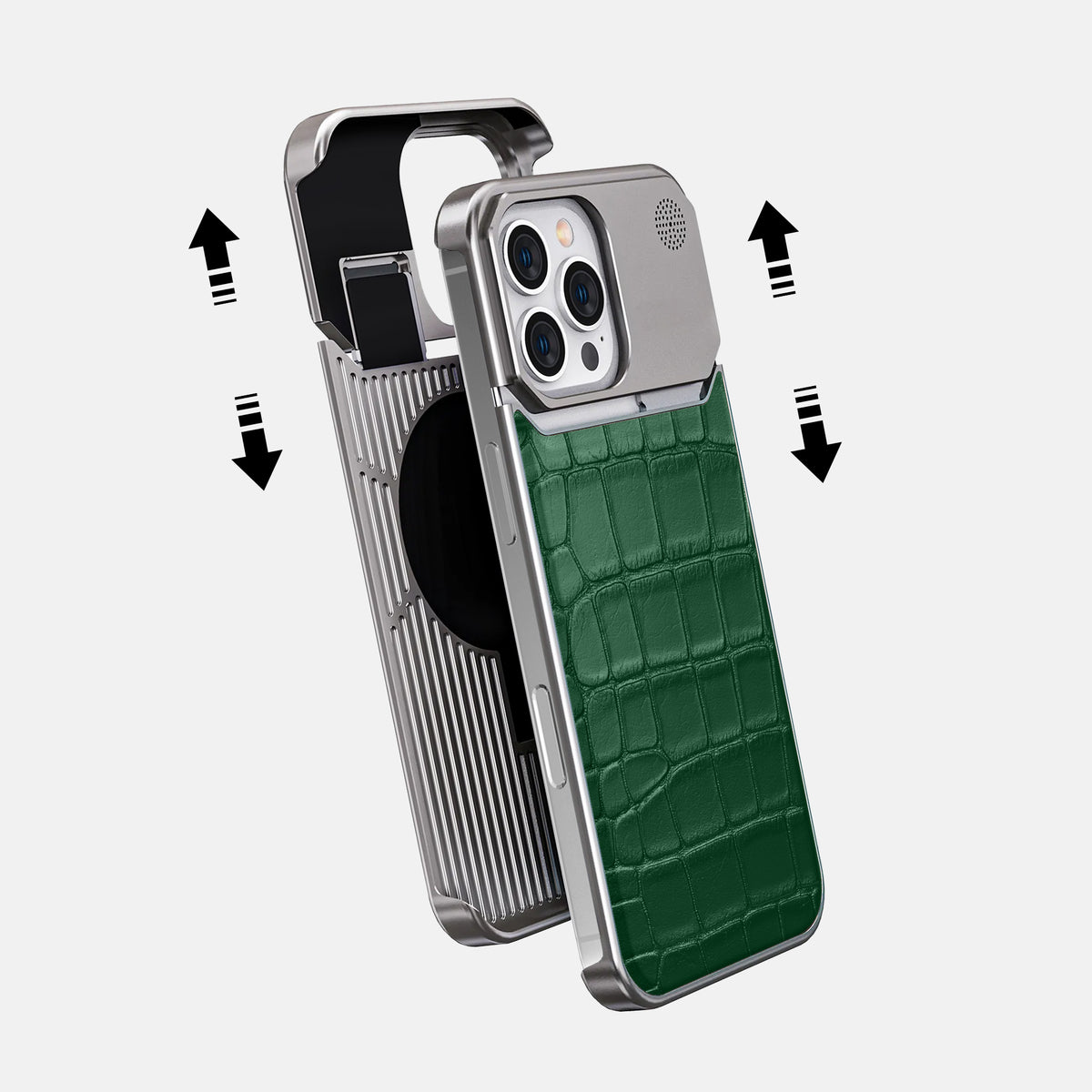 Forest-Green iPhone 16 Pro Cyber Case In Alligator with Steel -2 | Forest-Green-Steel