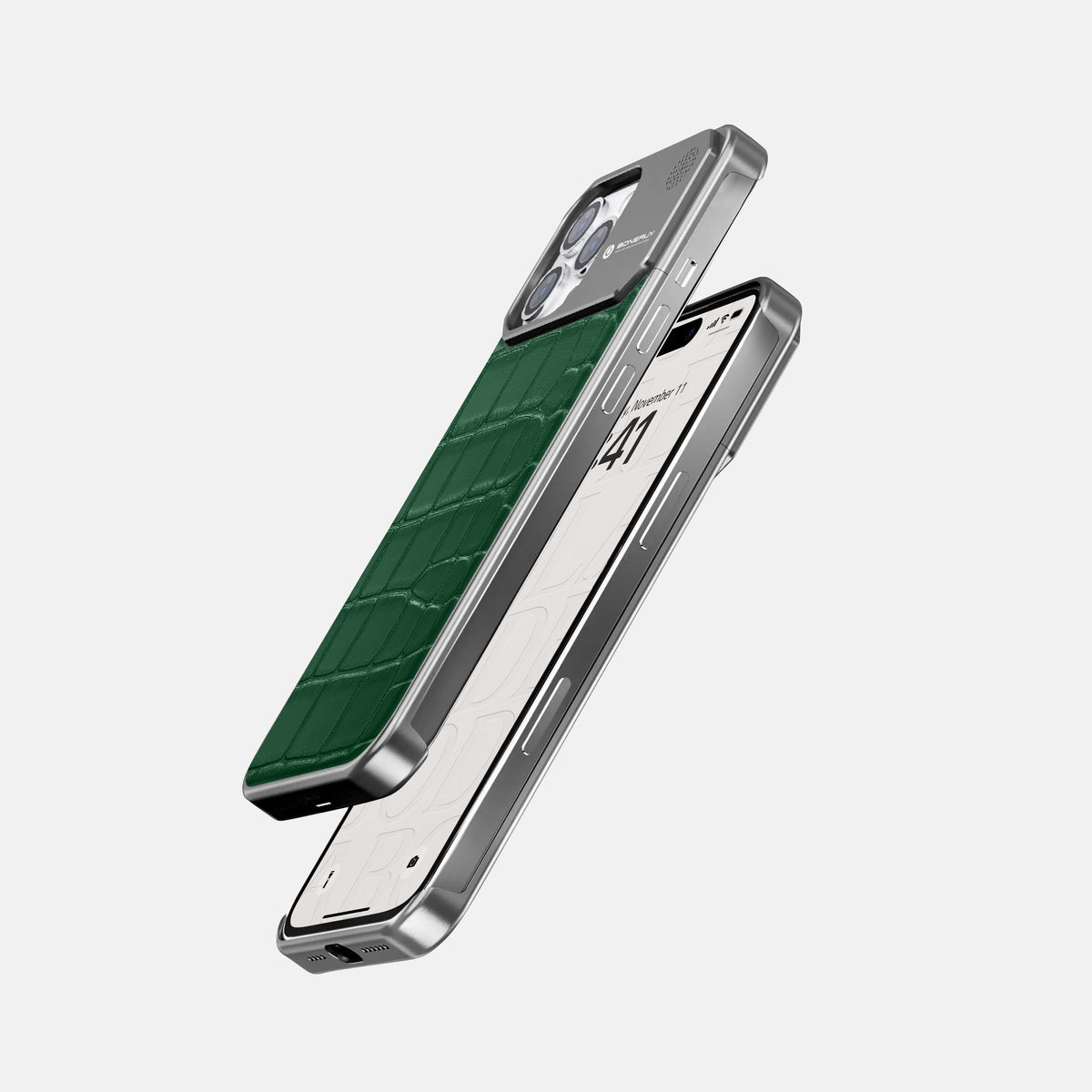 Forest-Green iPhone 16 Pro Cyber Case In Alligator with Steel -5 | Forest-Green-Steel