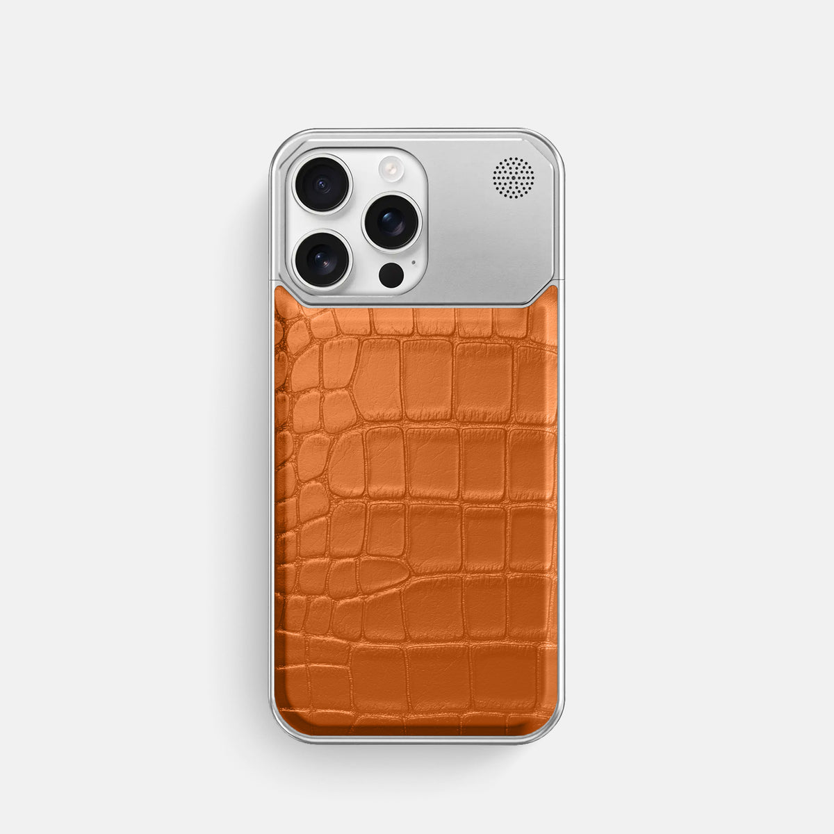 Orange iPhone 16 Pro Cyber Case In Alligator with Steel -1 | Orange-Steel