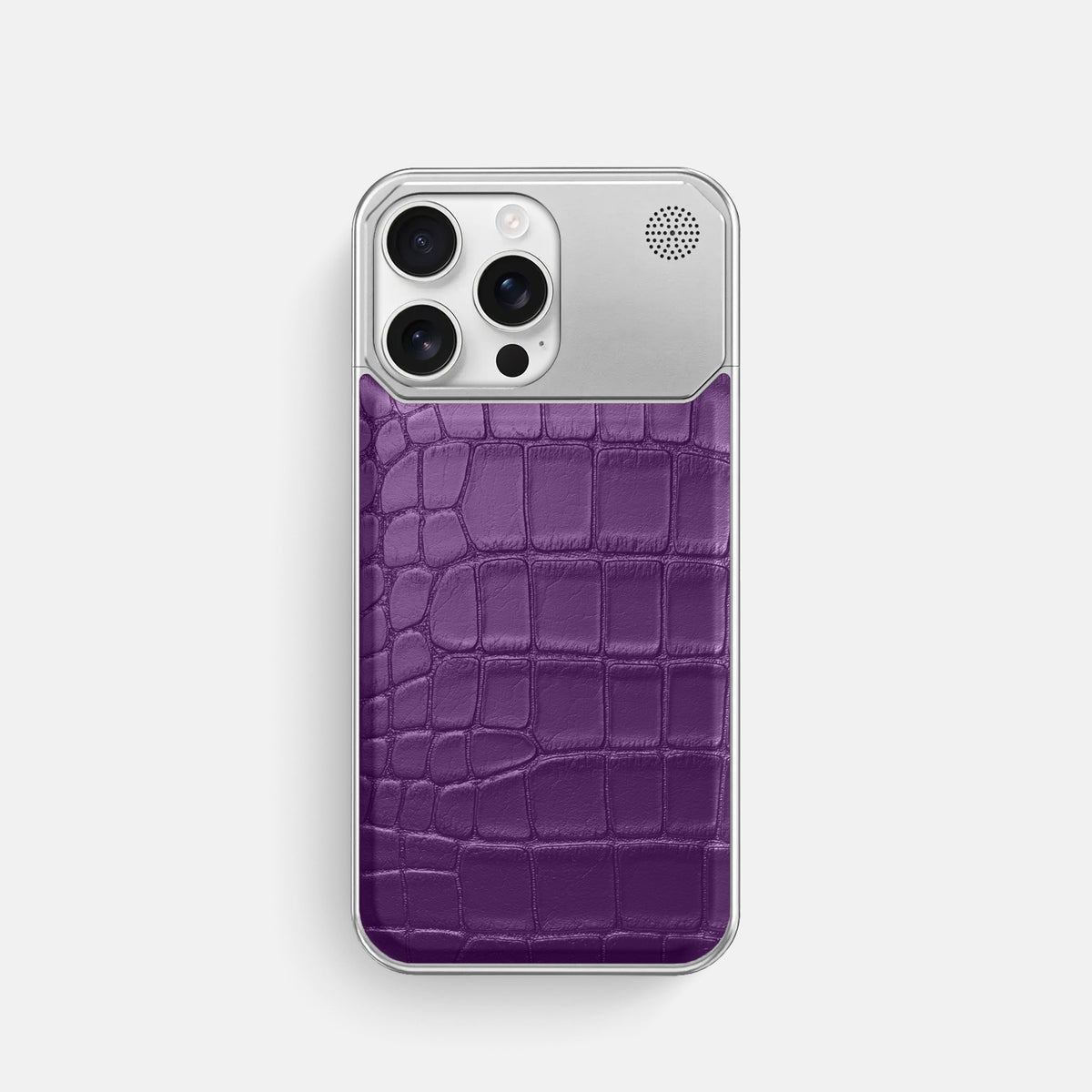 Purple iPhone 16 Pro Cyber Case In Alligator with Steel -1 | Purple-Steel
