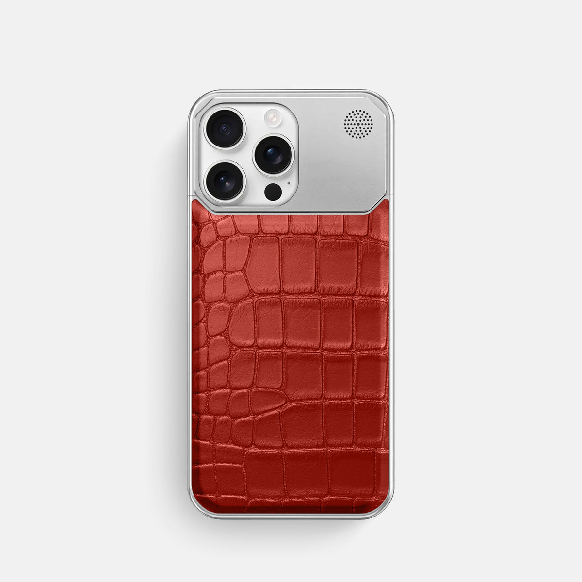 Red iPhone 16 Pro Cyber Case In Alligator with Steel -1 | Red-Steel