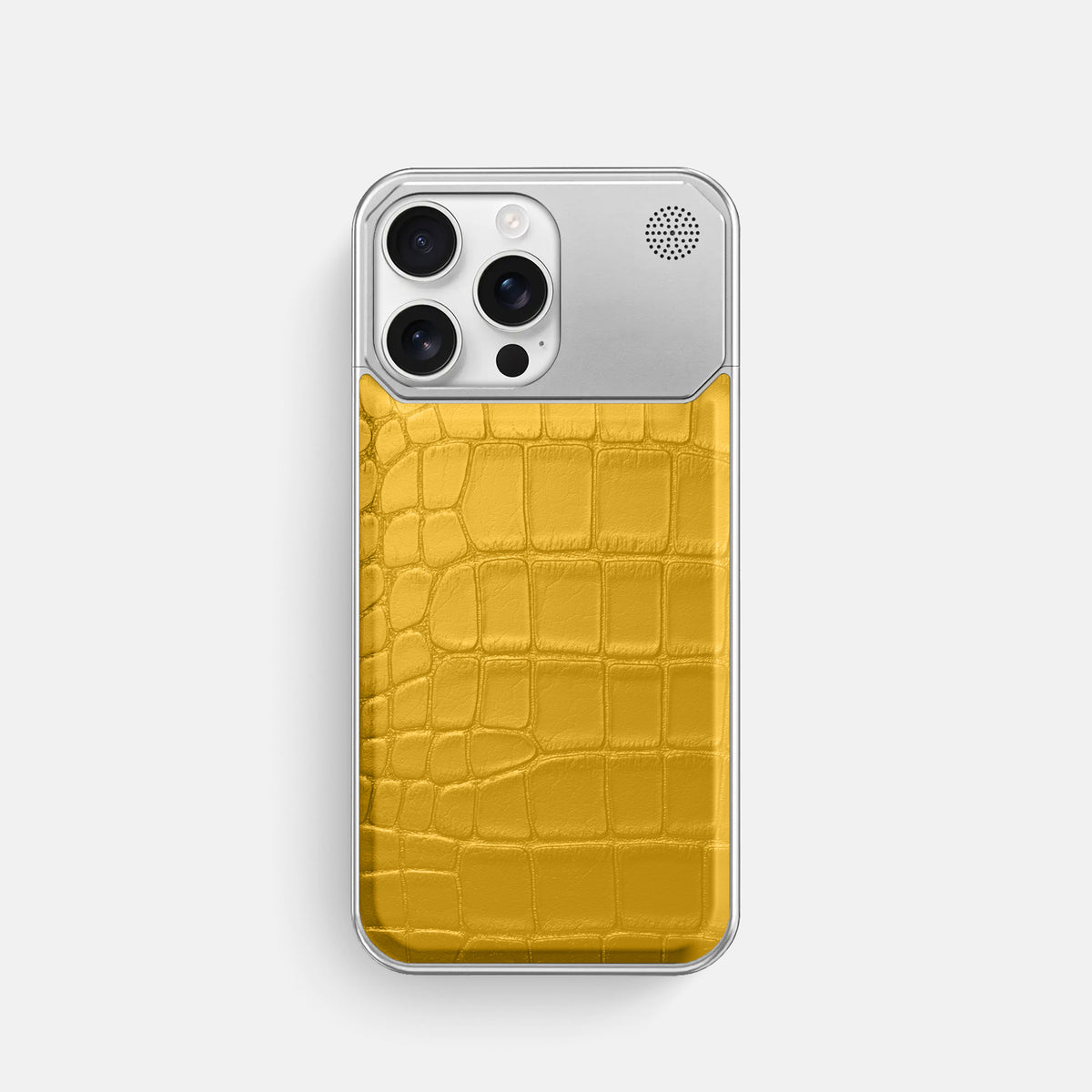 Yellow iPhone 16 Pro Cyber Case In Alligator with Steel -1 | Yellow-Steel