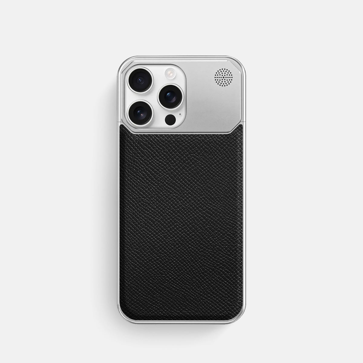 Black iPhone 16 Pro Cyber Case Epsom-Calf with Black Metal -1 | Black-Steel