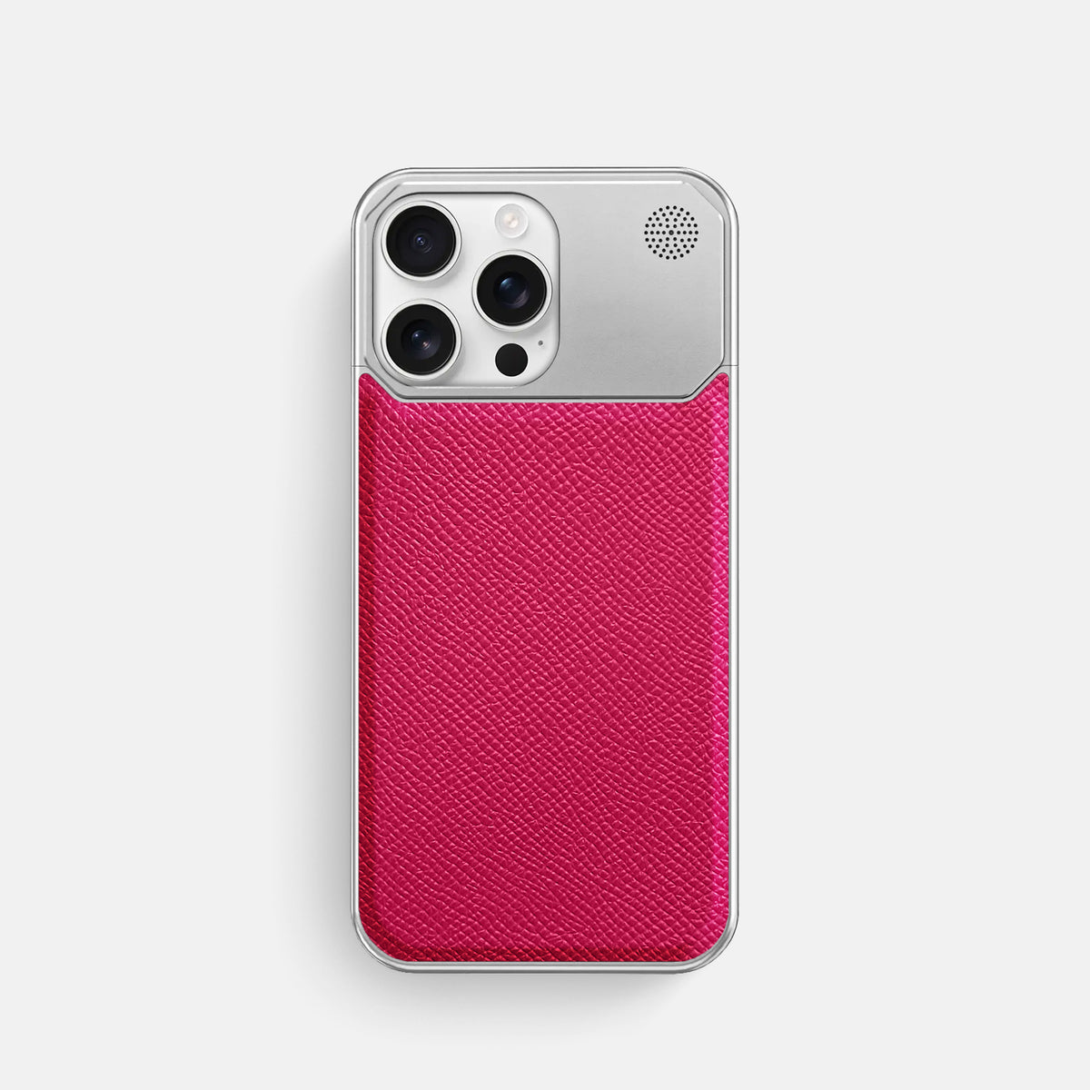 Fuchsia iPhone 16 Pro Cyber Case Epsom-Calf with Steel Metal -1 | Fuchsia-Steel
