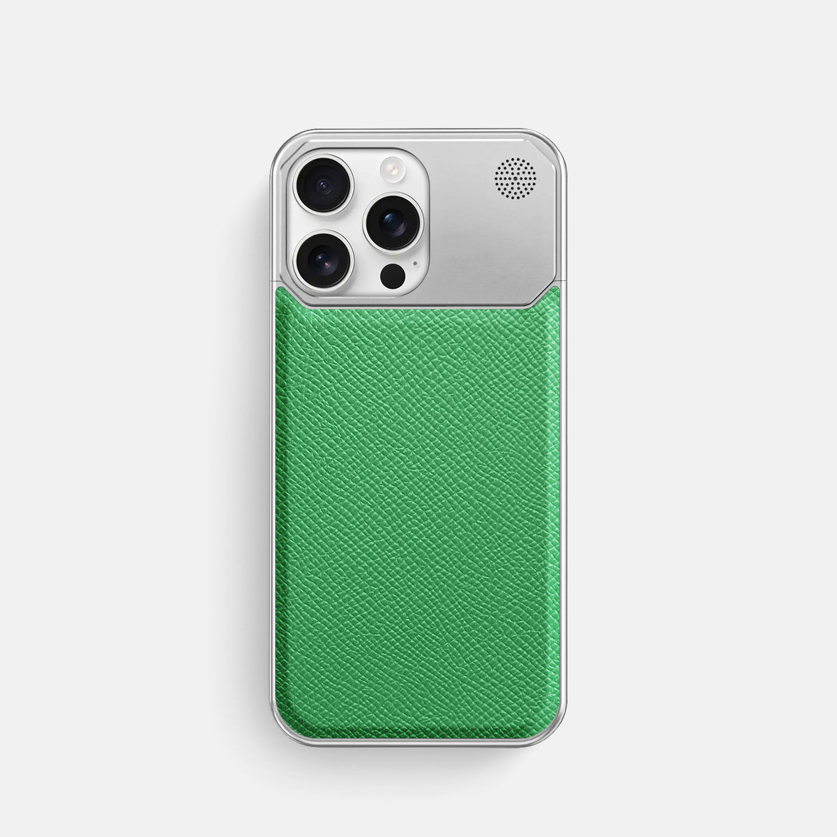 Grass-Green iPhone 16 Pro Cyber Case Epsom-Calf with Steel Metal -1 | Grass-Green-Steel