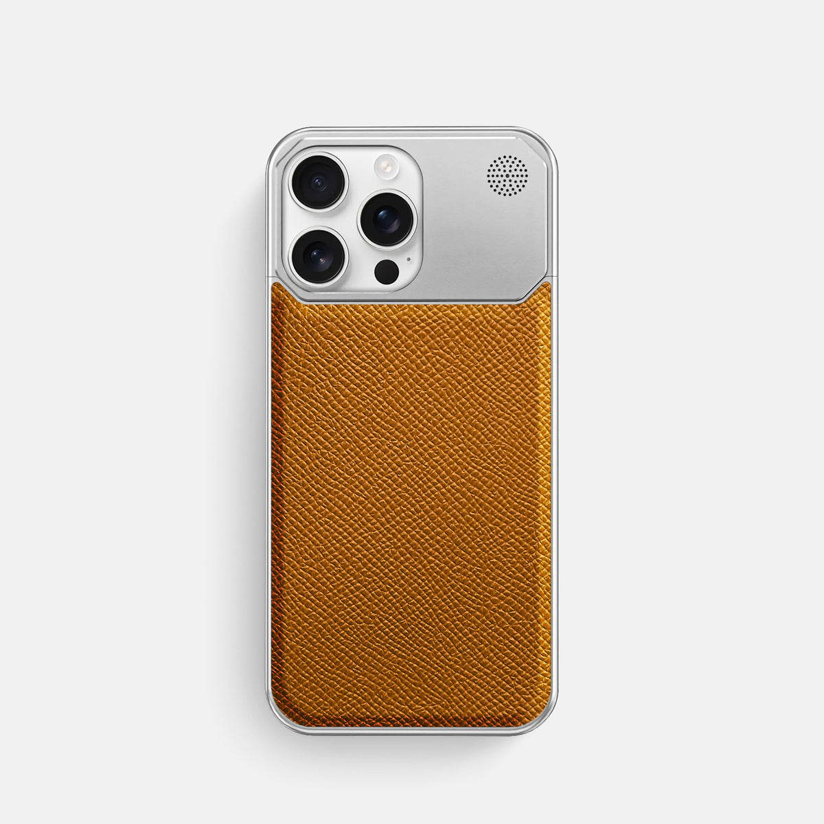 Whiskey iPhone 16 Pro Cyber Case Epsom-Calf with Steel Metal -1 | Whiskey-Steel