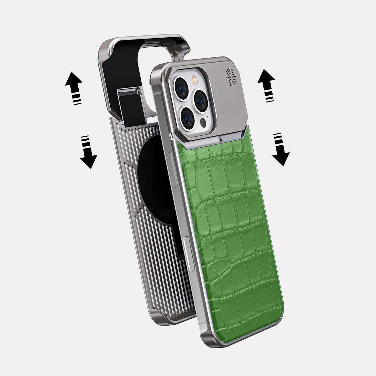 Apple-Green iPhone 16 Pro Max Cyber Case In Alligator with Steel -2 | Apple-Green-Steel