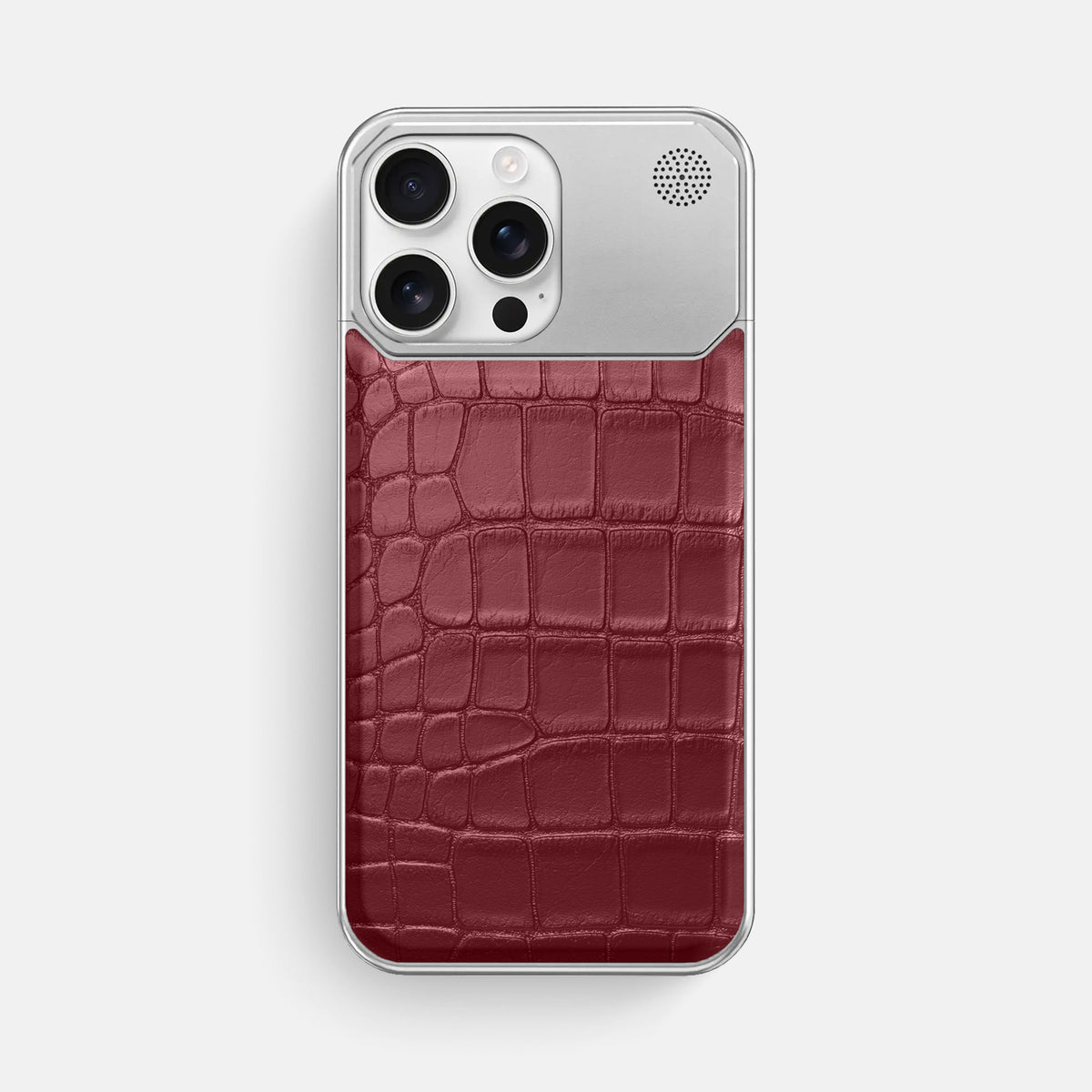 Burgundy iPhone 16 Pro Max Cyber Case In Alligator with Steel -1 | Burgundy-Steel