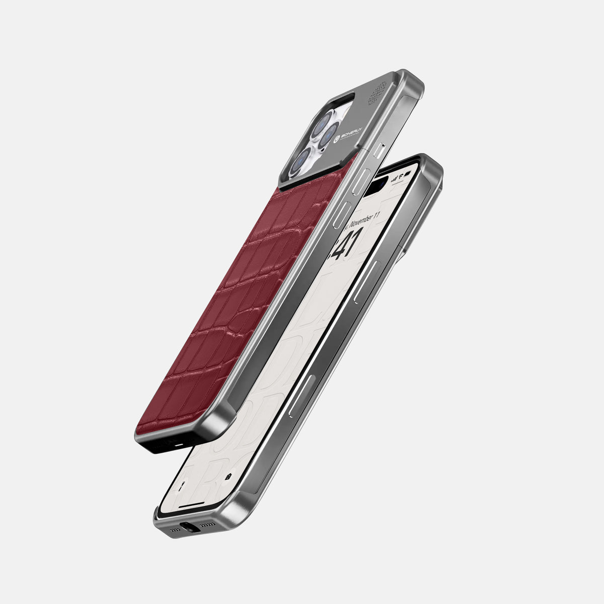Burgundy iPhone 16 Pro Max Cyber Case In Alligator with Steel -5 | Burgundy-Steel
