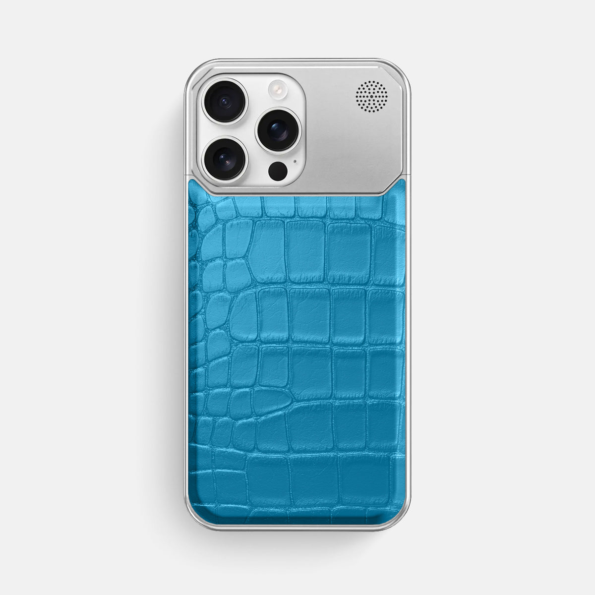 Curaçao-Blue iPhone 16 Pro Max Cyber Case In Alligator with Steel -1 | Curaçao-Blue-Steel