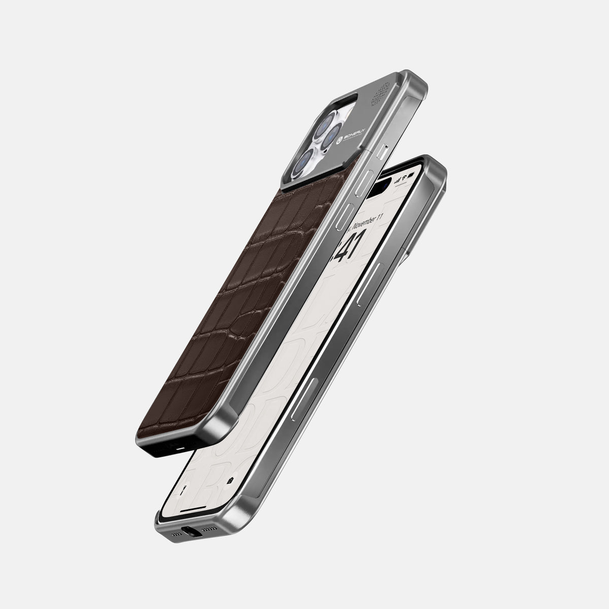 Dark-Brown iPhone 16 Pro Max Cyber Case In Alligator with Steel -5 | Dark-Brown-Steel