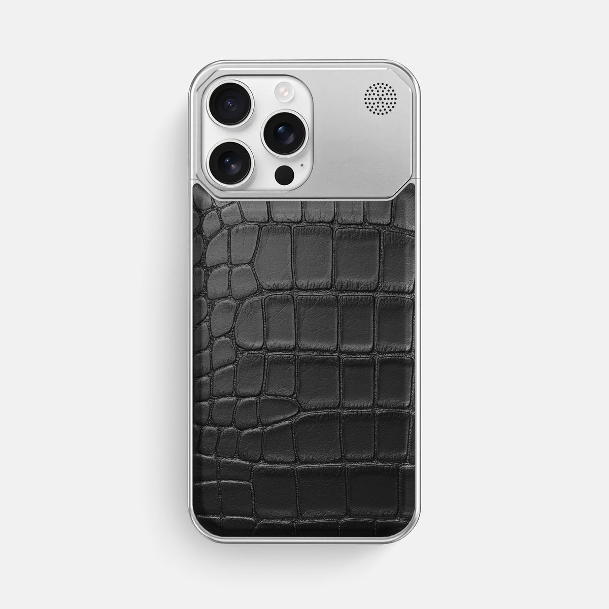 Black iPhone 16 Pro Max Cyber Case In Alligator with Steel -1 | Black-Steel