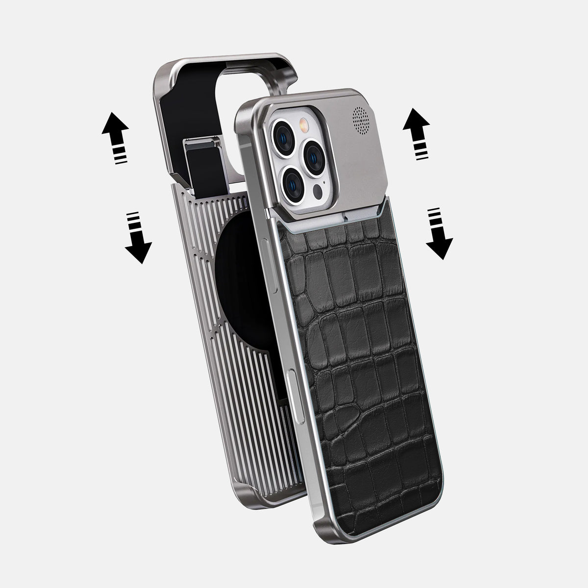 Black iPhone 16 Pro Max Cyber Case In Alligator with Steel -2 | Black-Steel