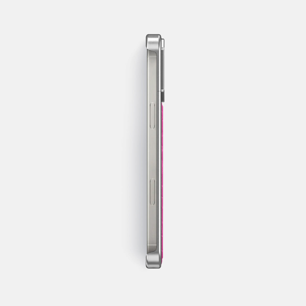 Fuchsia iPhone 16 Pro Max Cyber Case In Alligator with Steel -3 | Fuchsia-Steel