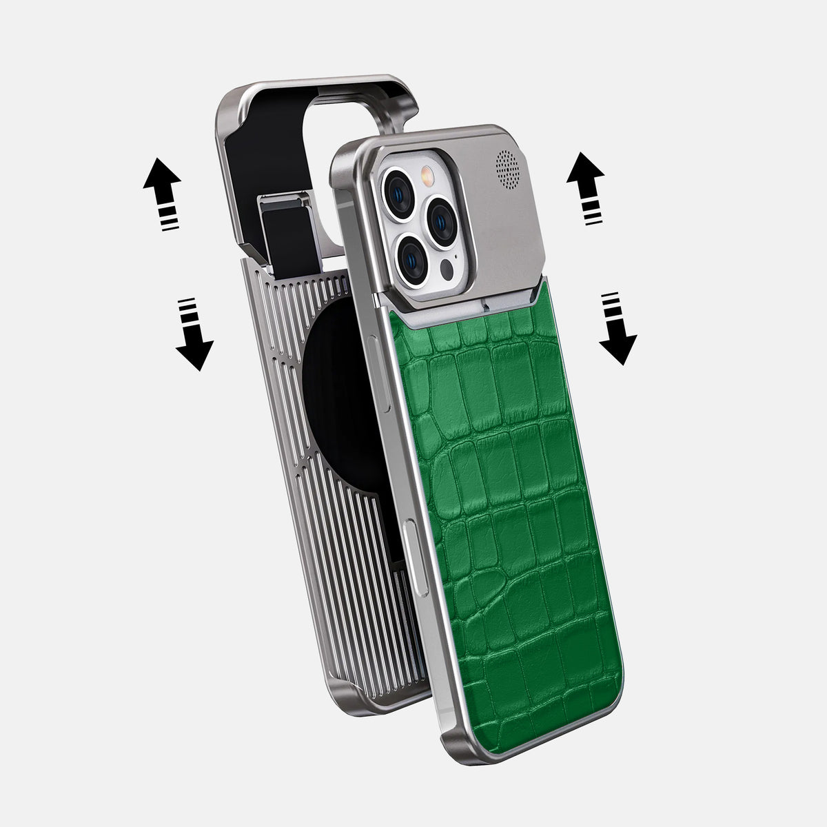 Forest-Green iPhone 16 Pro Max Cyber Case In Alligator with Steel -2 | Forest-Green-Steel