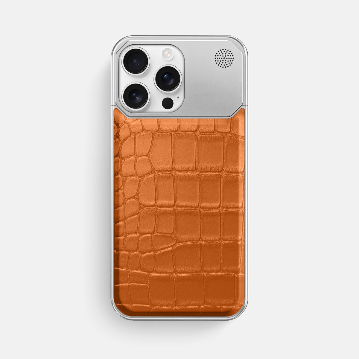 Orange iPhone 16 Pro Max Cyber Case In Alligator with Steel -1 | Orange-Steel