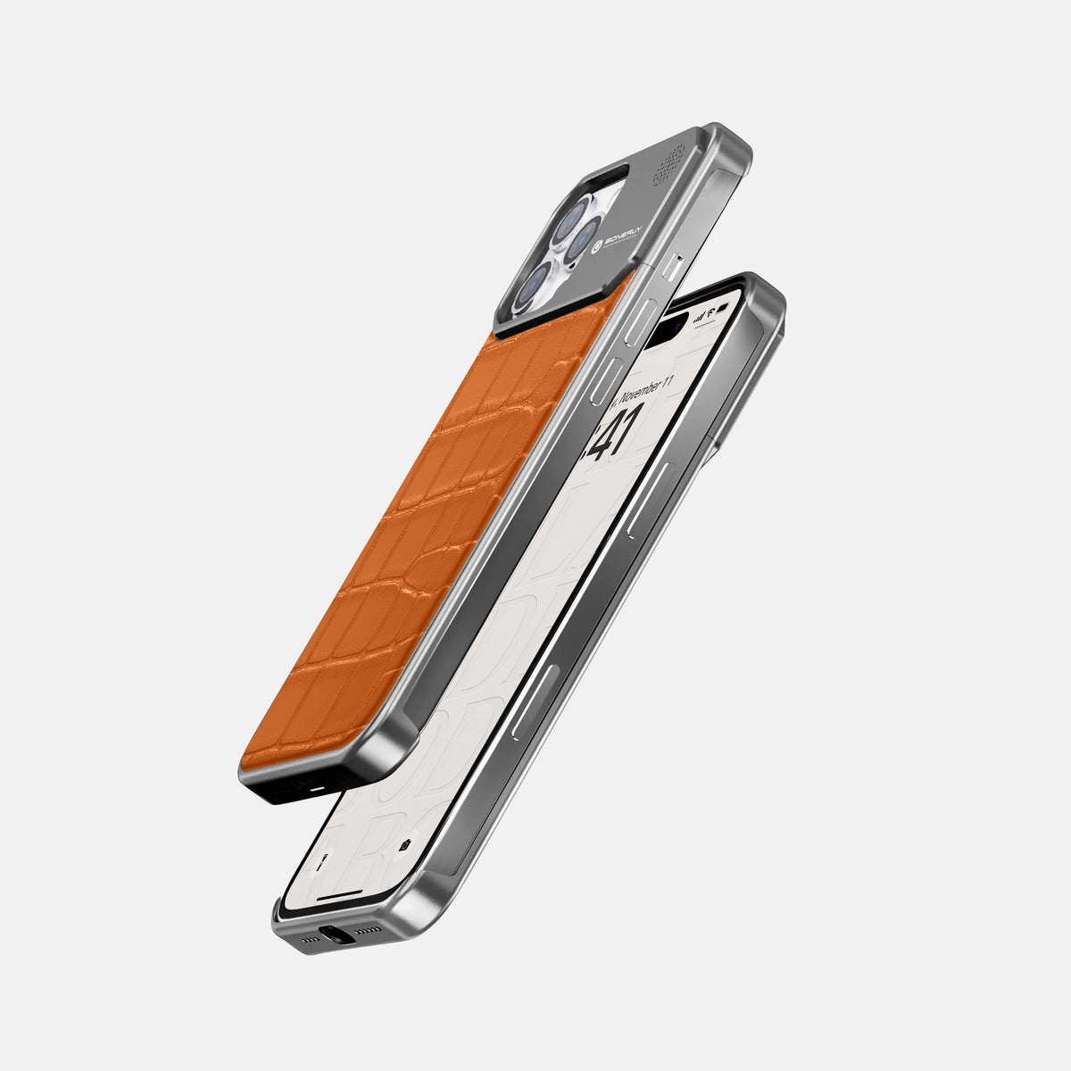 Orange iPhone 16 Pro Max Cyber Case In Alligator with Steel -5 | Orange-Steel