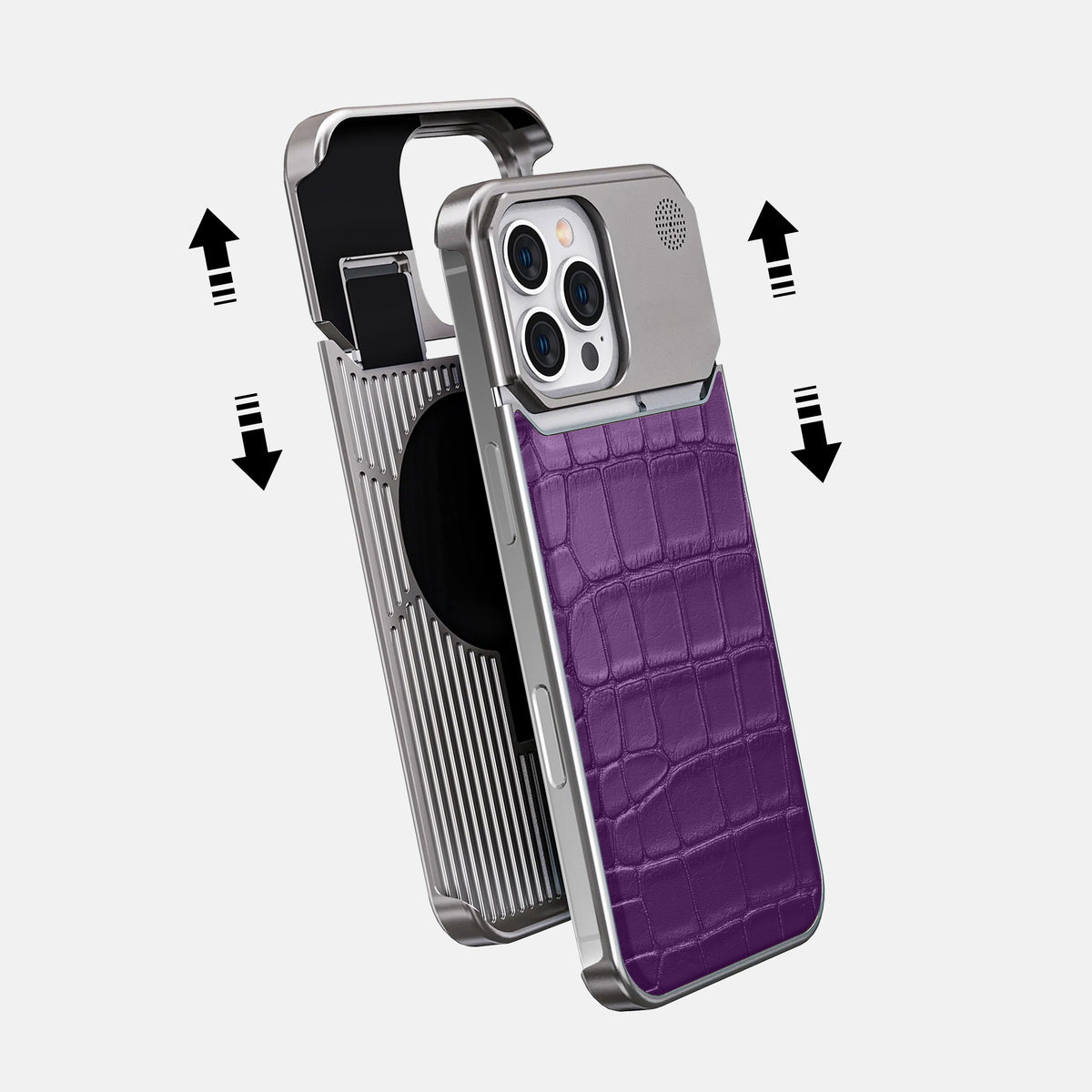 Purple iPhone 16 Pro Max Cyber Case In Alligator with Steel -2 | Purple-Steel