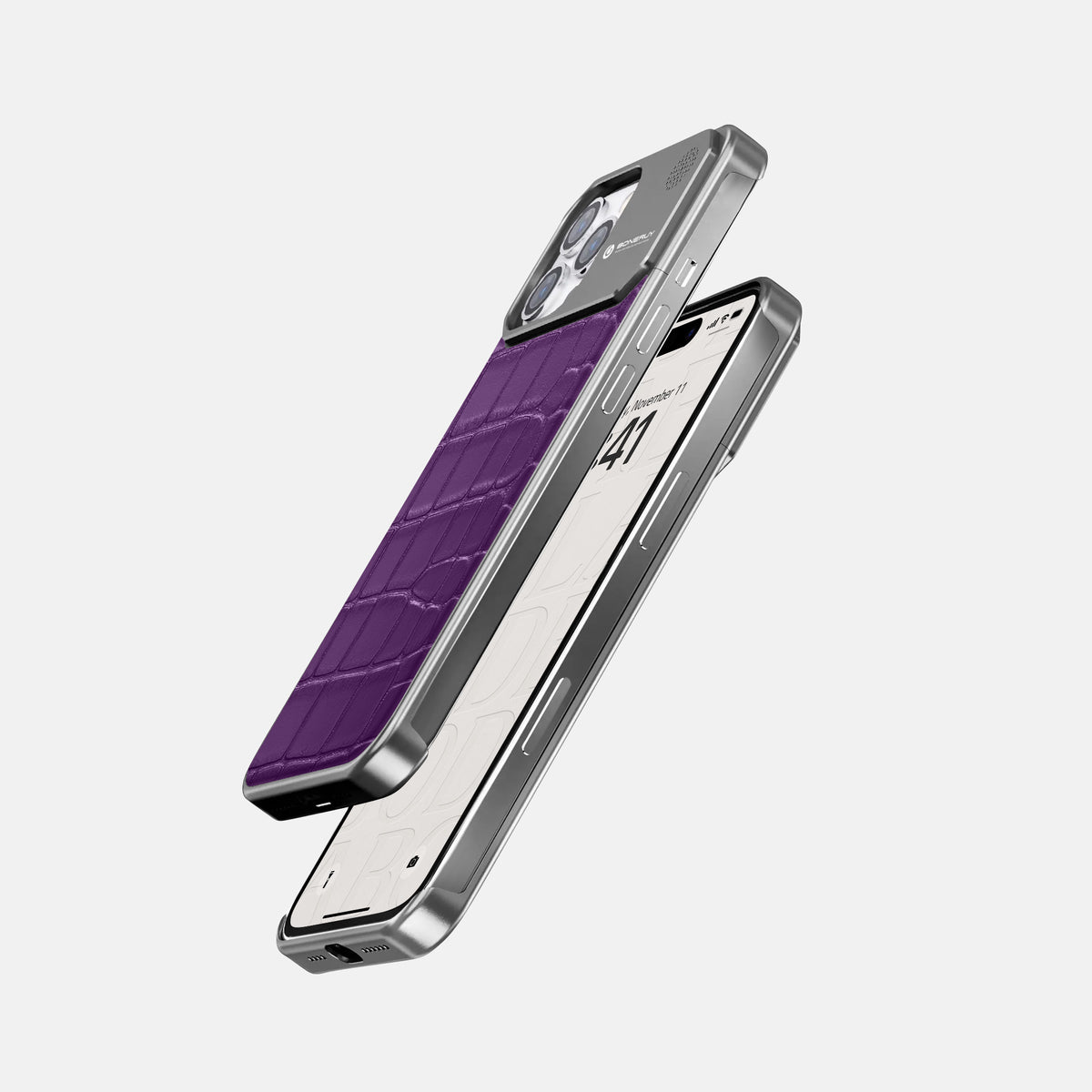 Purple iPhone 16 Pro Max Cyber Case In Alligator with Steel -5 | Purple-Steel