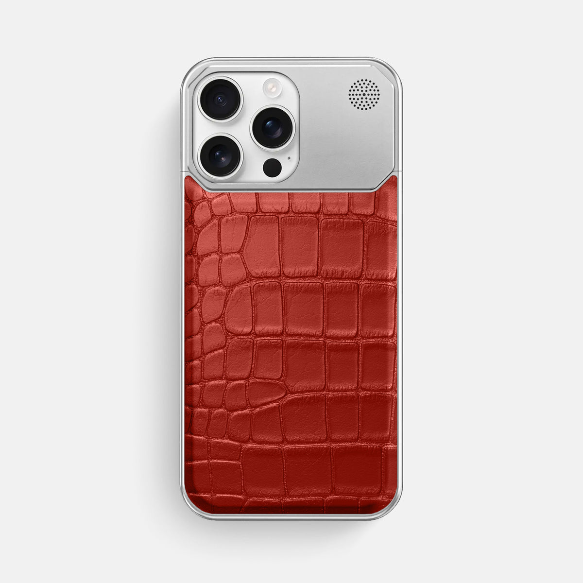 Red iPhone 16 Pro Max Cyber Case In Alligator with Steel -1 | Red-Steel