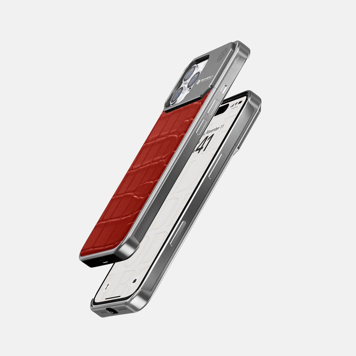 Red iPhone 16 Pro Max Cyber Case In Alligator with Steel -5 | Red-Steel