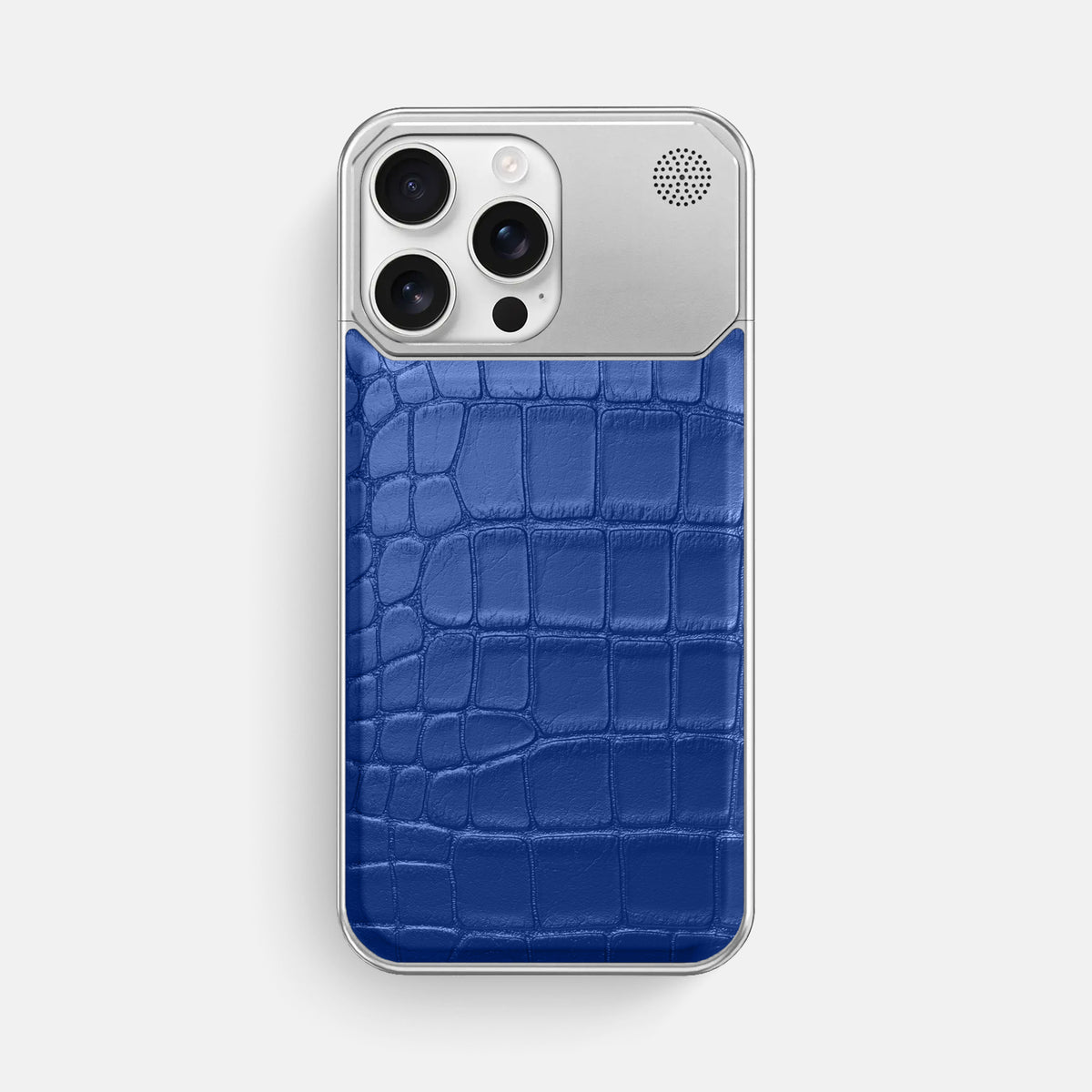 Royal Blue iPhone 16 Pro Max Cyber Case In Alligator with Steel -1 | Royal-Blue-Steel