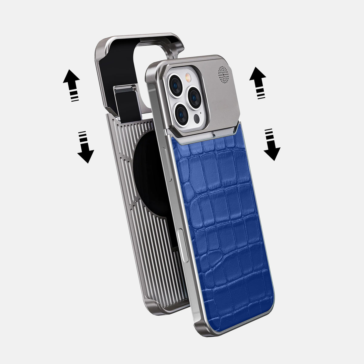 Royal Blue iPhone 16 Pro Max Cyber Case In Alligator with Steel -2 | Royal-Blue-Steel