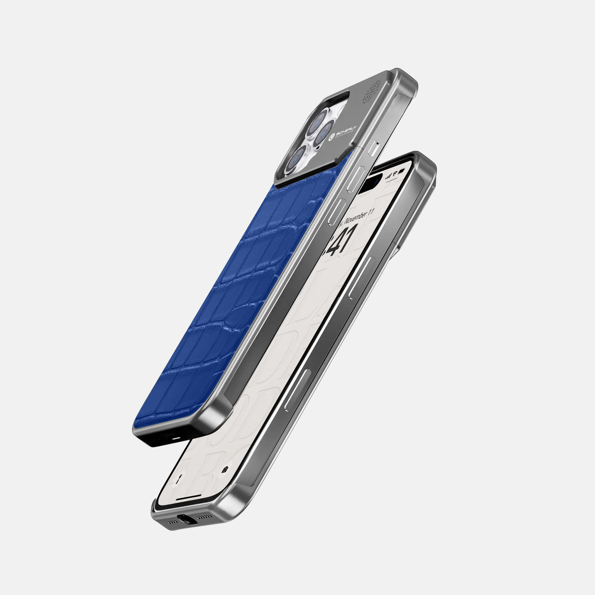 Royal Blue iPhone 16 Pro Max Cyber Case In Alligator with Steel -5 | Royal-Blue-Steel
